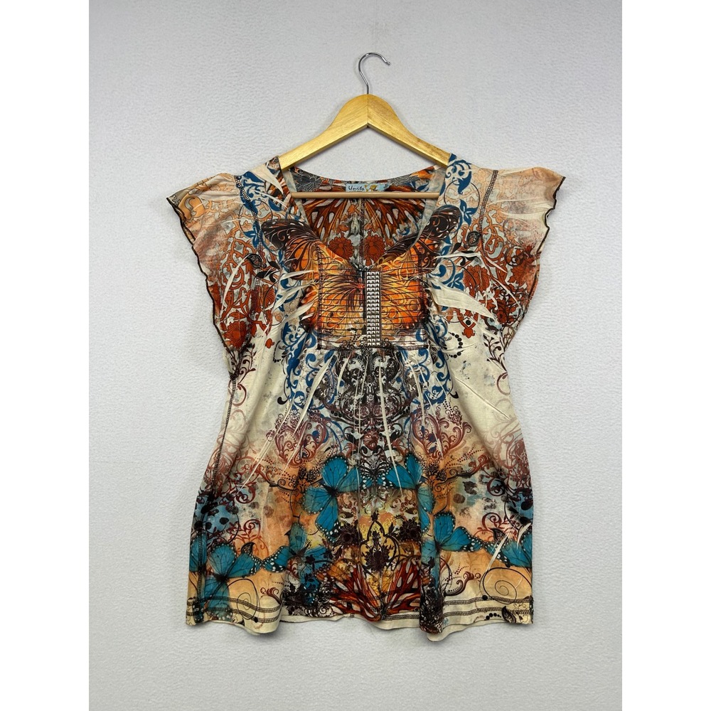 Y2K Fairycore Unity World Wear Womens XL Butterfly Flutter Sleeve Top
